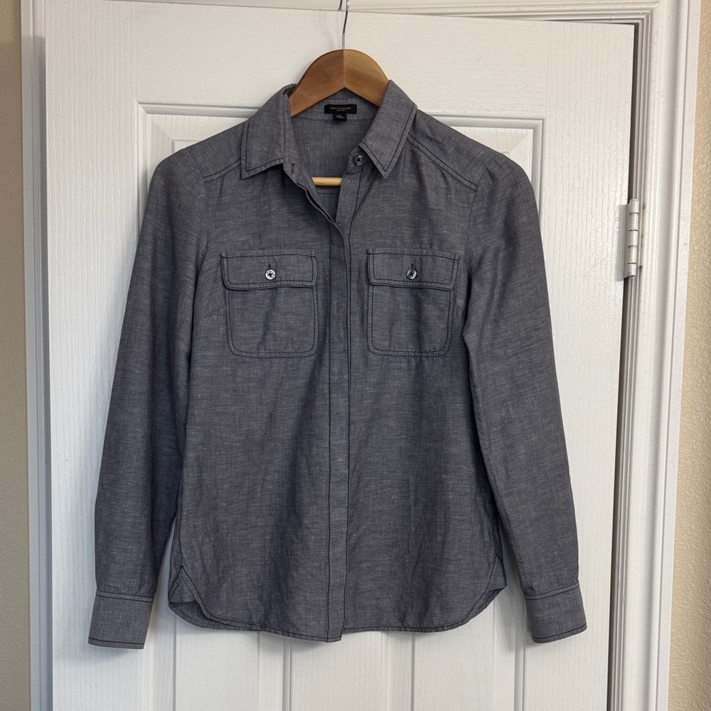 Ann Taylor Charcoal Button-Up Blouse